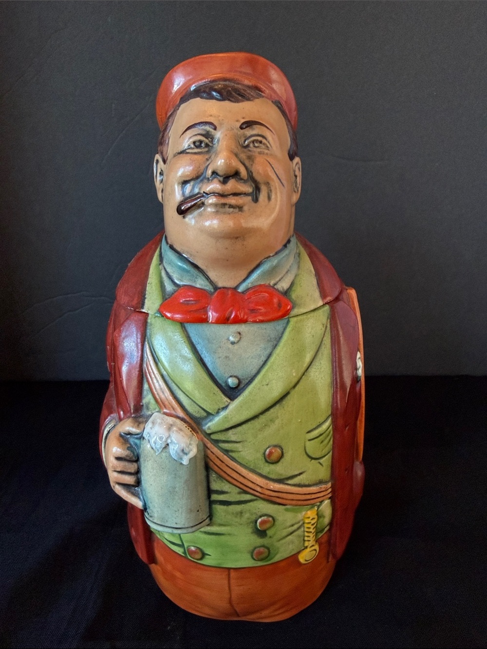 West Germany Figural Character Beer Stein Train Conductor Man Smoking A Cigar.